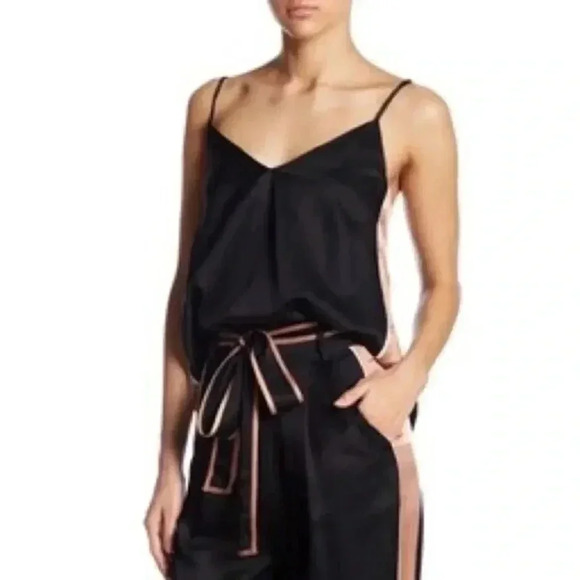 Line + Dot Aida Black & Blush Stripe Satin Cami Tank Top S - Picture 1 of 6